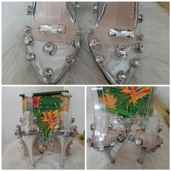 4/5 HP 🥳 PVC Silver Rhinestone Rivet Stilettos 💎 - Picture 7 of 11